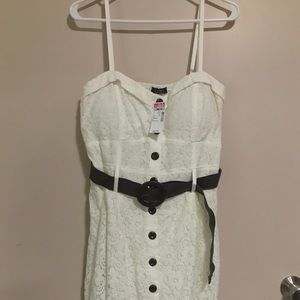 Deb White Floral Dress w/ Brown Belt